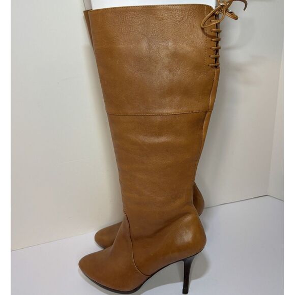 Lauren Ralph Lauren Leather Knee High Heeled Boots Designer Womens - Picture 1 of 11